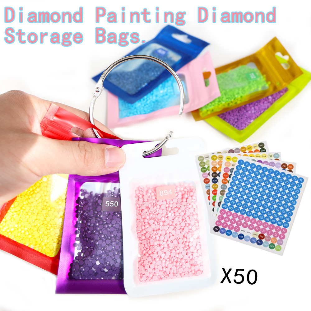Reusable Zip Bag - 50 adet Etiketli Elmas Boyama Boncuk
